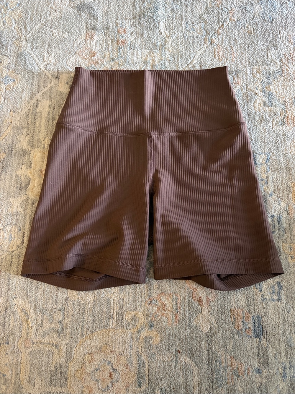 90 Degree By Reflex Ribbed High-Waist Bike Shorts in Brown